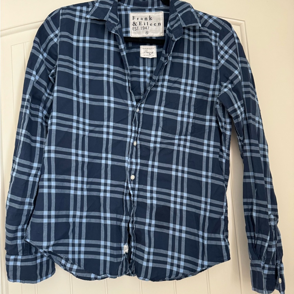 Frank & Eileen Button Down Shirt 100% Cotton Blue Plaid Soft Size S - Picture 3 of 12